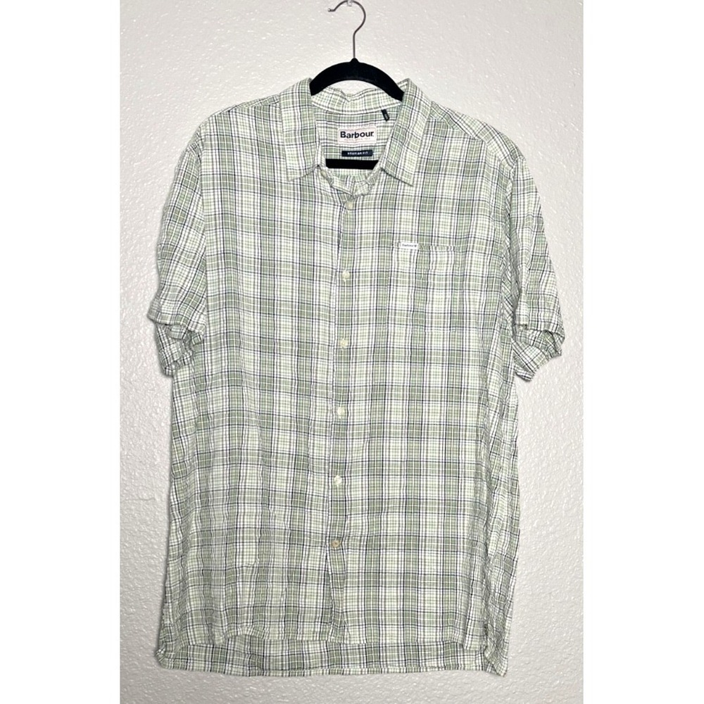 Barbour Regular Fit Shirt Men's XXL Green Plaid Button Up  Short Sleeve